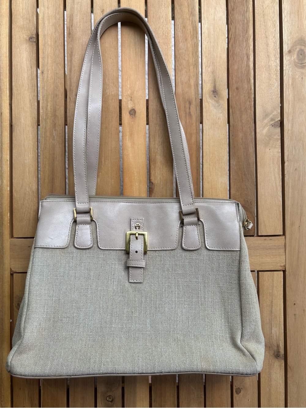 Vintage Etienne Aigner Linen & Leather Shoulder Bag / Tote 🌾✨